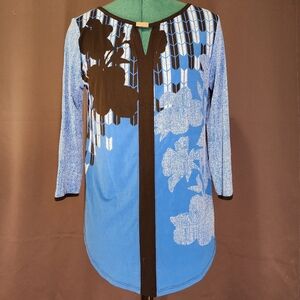 3/$20 Dana Buchman Blue and Black Floral Tunic